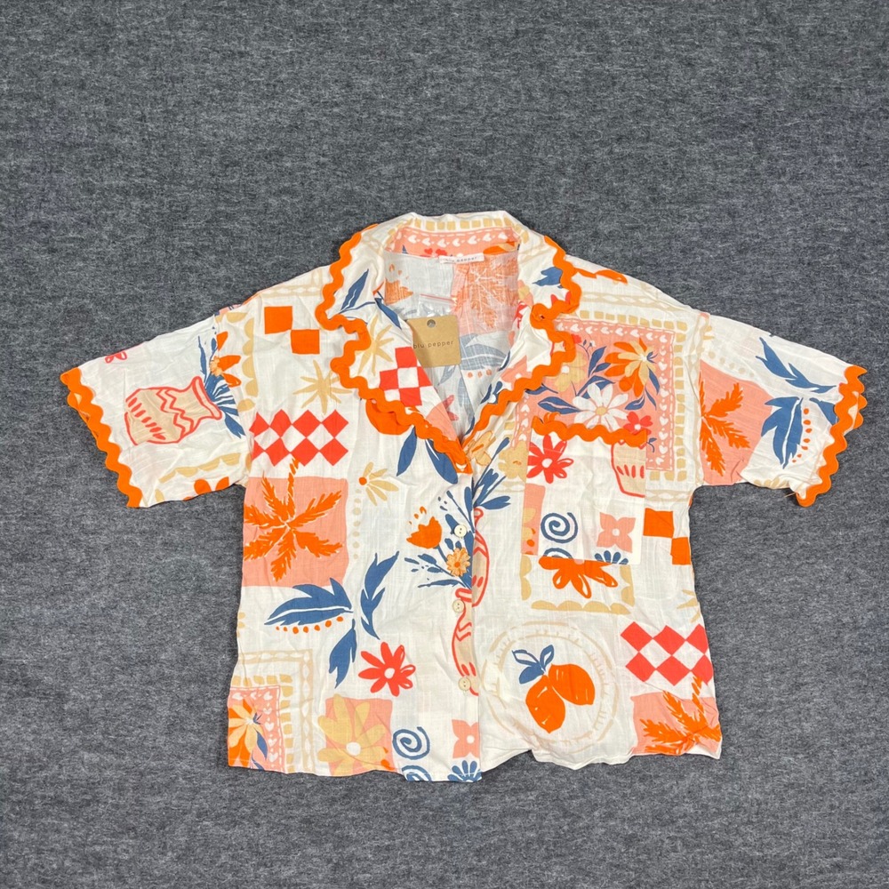Blu Pepper Womens Short Sleeve European Vacation Top Sz S